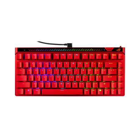 ROG Falchion Ace 75 HE Lava Red tastatur set forfra; illustrationen viser internationalt layout