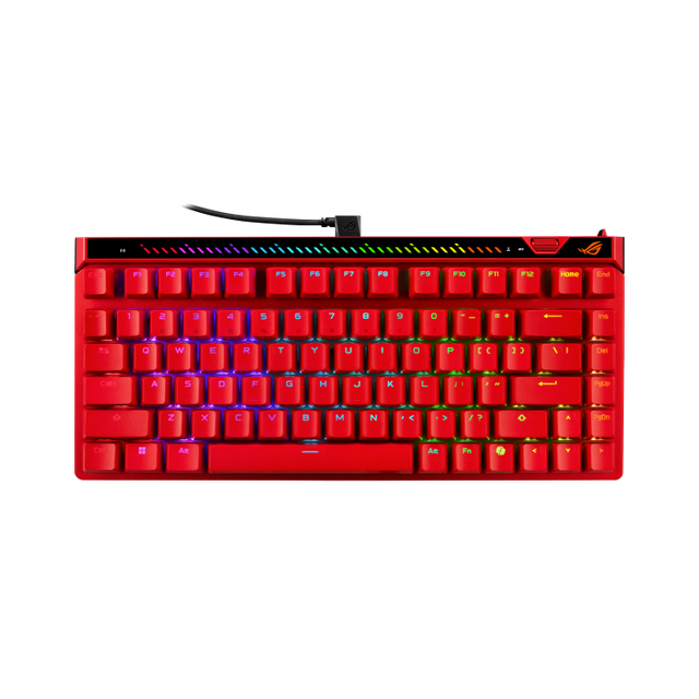 ROG Falchion Ace 75 HE Lava Red tastatur set forfra; illustrationen viser internationalt layout