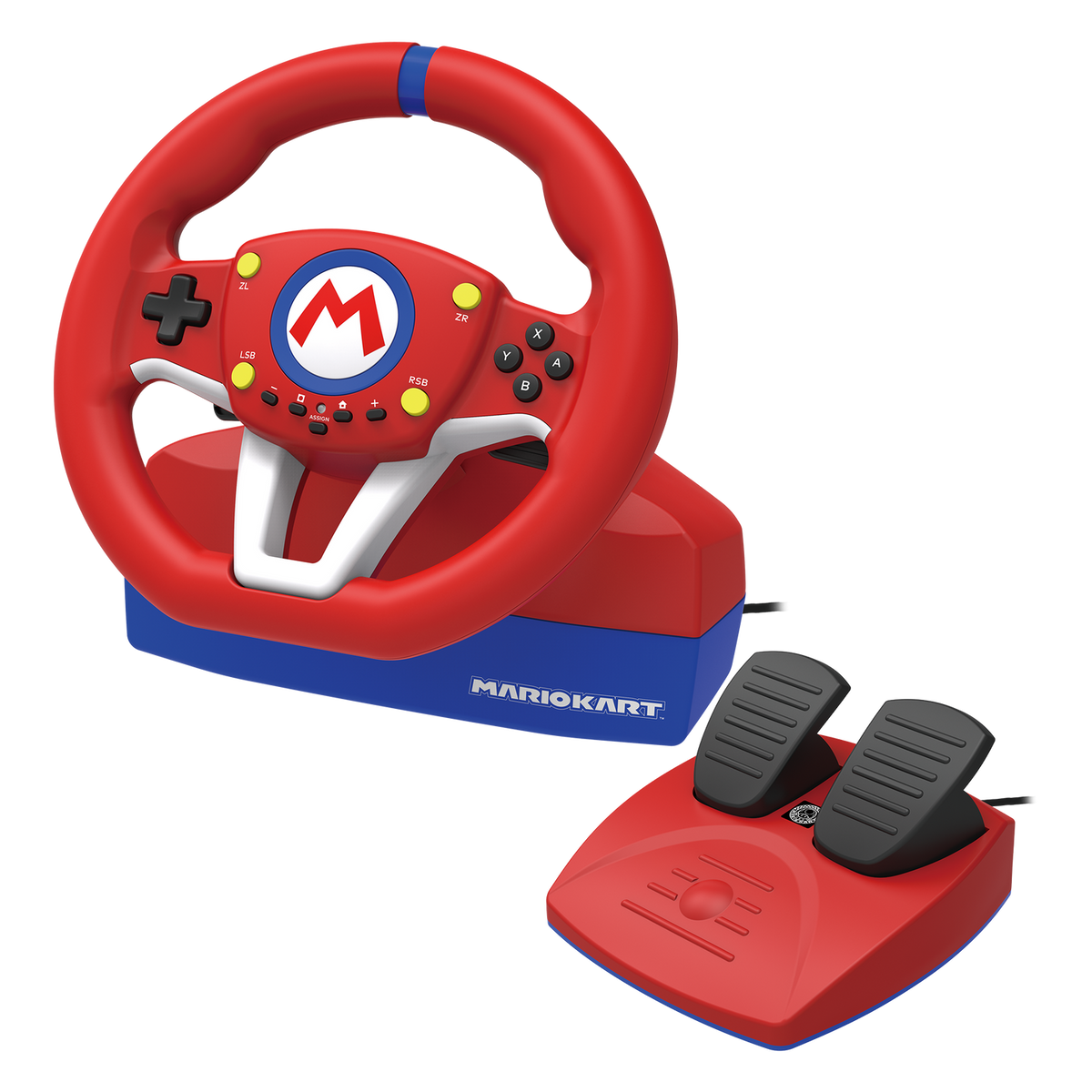 HORI Mario Kart Racing Wheel Pro Mini – rent produktbillede af rat og pedaler; gearskifter er vist separat i galleriet