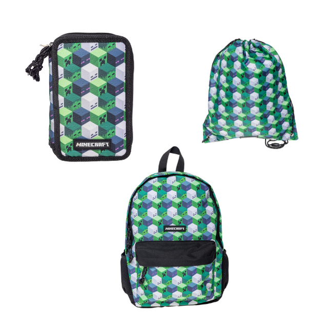 Minecraft – Backpack 38x28x13 cm + Drawstring Gym Bag 35x45 cm + Filled Double Decker (bundle) Stor