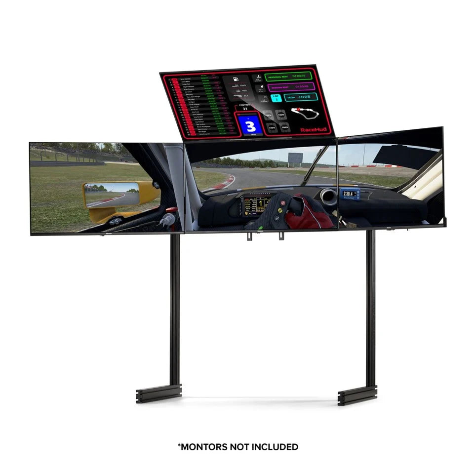 Next Level Racing Elite fritstående quad monitor stand i sort.