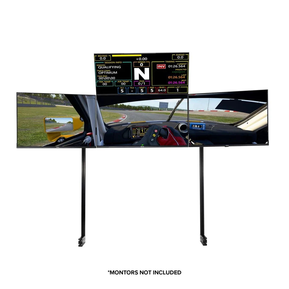 Next Level Racing Elite fritstående quad monitor stand i sort.