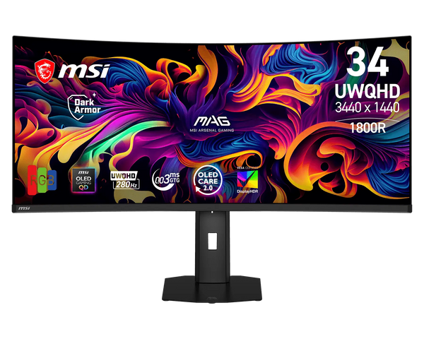 MSI MAG 341CQPDE QD-OLED X28 – 34,18″ gamingskærm, 3440 × 1440, 280 Hz
