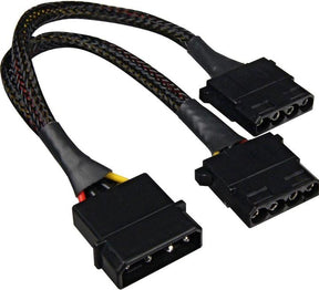 Sharkoon sort sleeved Molex Y-strømkabel, 1 til 2 × 4-pin, 15 cm