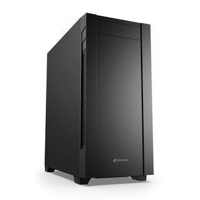 Sharkoon S25-V2 2026 kabinet i sort med metalside, set skråt forfra