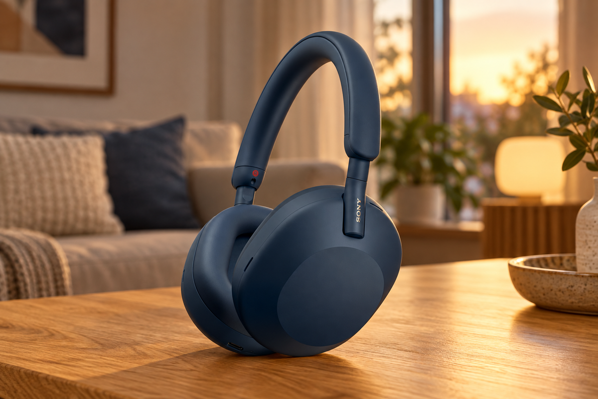Sony WH-1000XM5 – trådløse hovedtelefoner med støjreduktion – blå – stemningsbillede