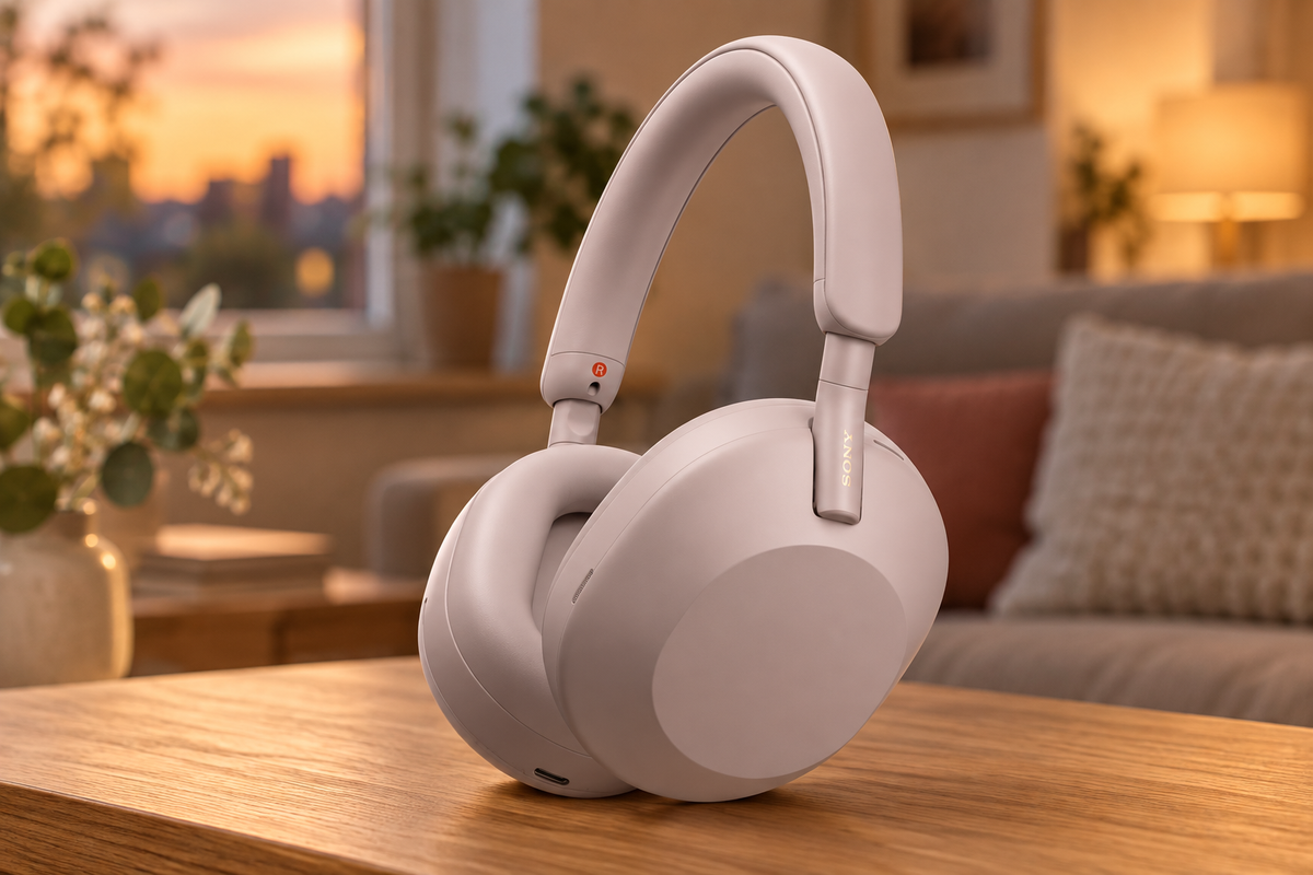 Sony WH-1000XM5 – trådløse hovedtelefoner med støjreduktion – lyserød – stemningsbillede