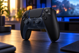 Sony DualSense Midnight Black-controller i en gaming-opsætning – illustrativt stemningsbillede