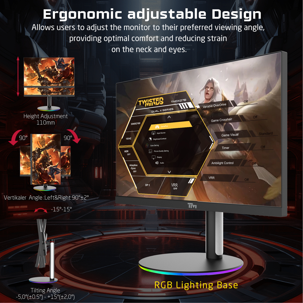 TWISTED MINDS 27” 2K/4K Gaming Skærm – 4K 160Hz / Full HD 360Hz