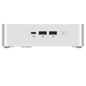 ASUS NUC 15 Pro+ mini-PC i sølv med USB-porte foran