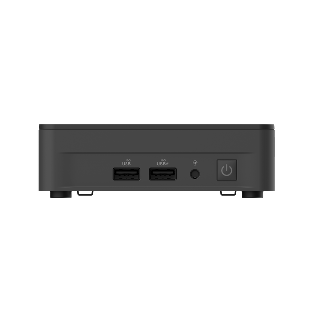 ASUS NUC 13 Pro Slim sort mini-PC med USB og headsetstik foran