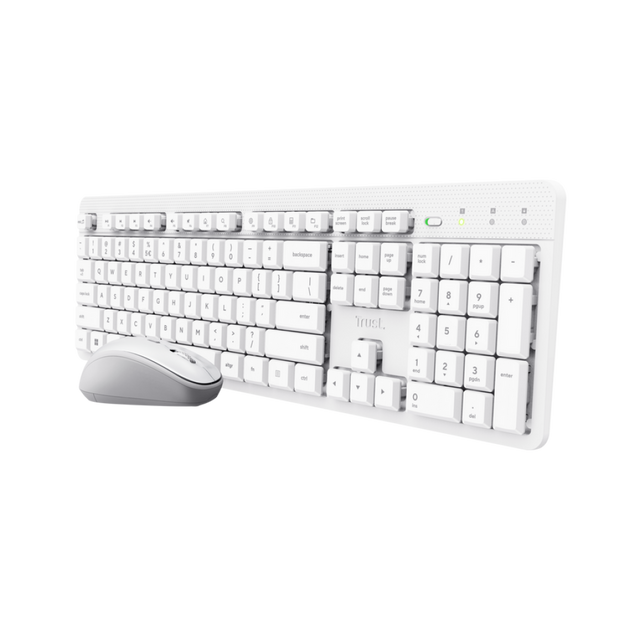 Trust Ody II Trådløst Tastatur og Mus – Hvid, Nordisk