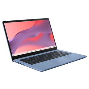 ASUS Chromebook CM14 CM1405CM4A-S60063 i Fabric Blue – åben bærbar set skråt fra højre