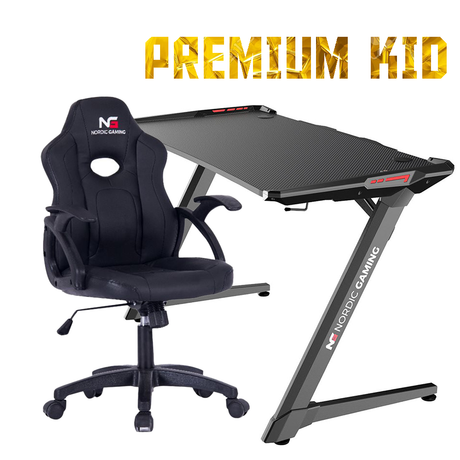 Little Warrior Gamer Stol + Gaming Bord Premium - Perfekt til børn - PU læder Nordic Gaming