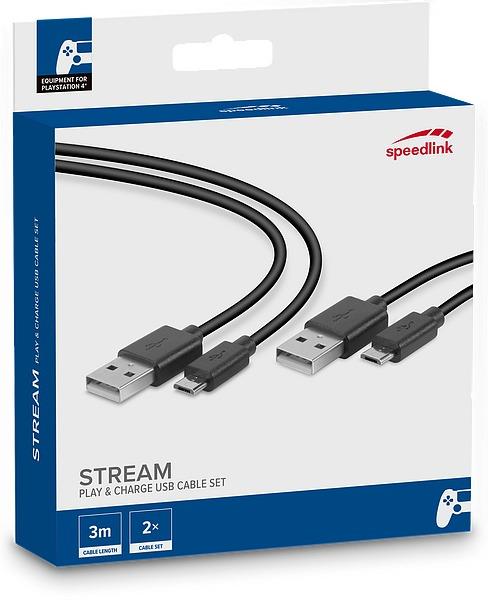 SpeedLink STREAM Play & Charge USB Cable Set - for PS4, black