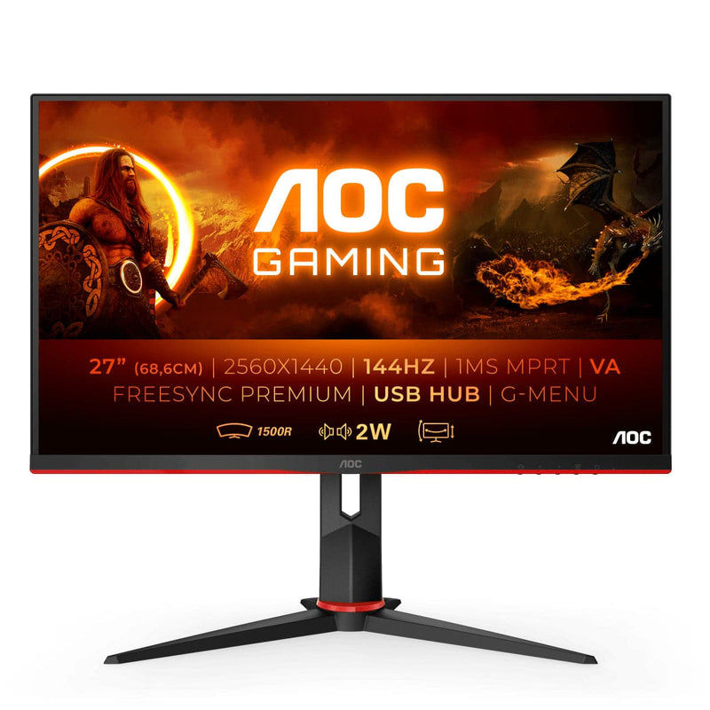 AOC Gaming CQ27G2U/BK 27 2560 x 1440 VGA (HD-15) HDMI DisplayPort 144Hz Pivot Skærm AOC