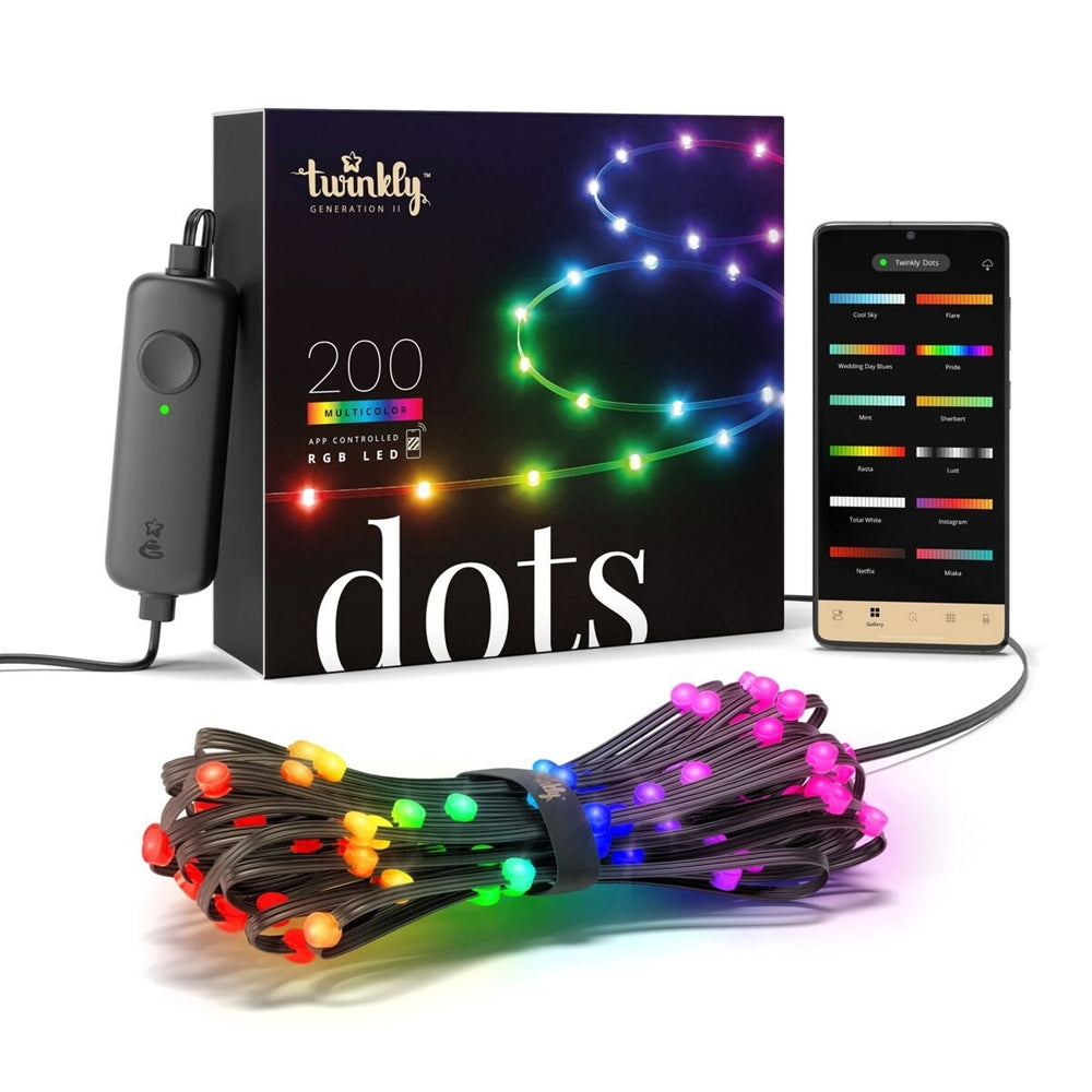 Twinkly Dots 200L RGB LED strip med sort ledning 10 meter Twinkly