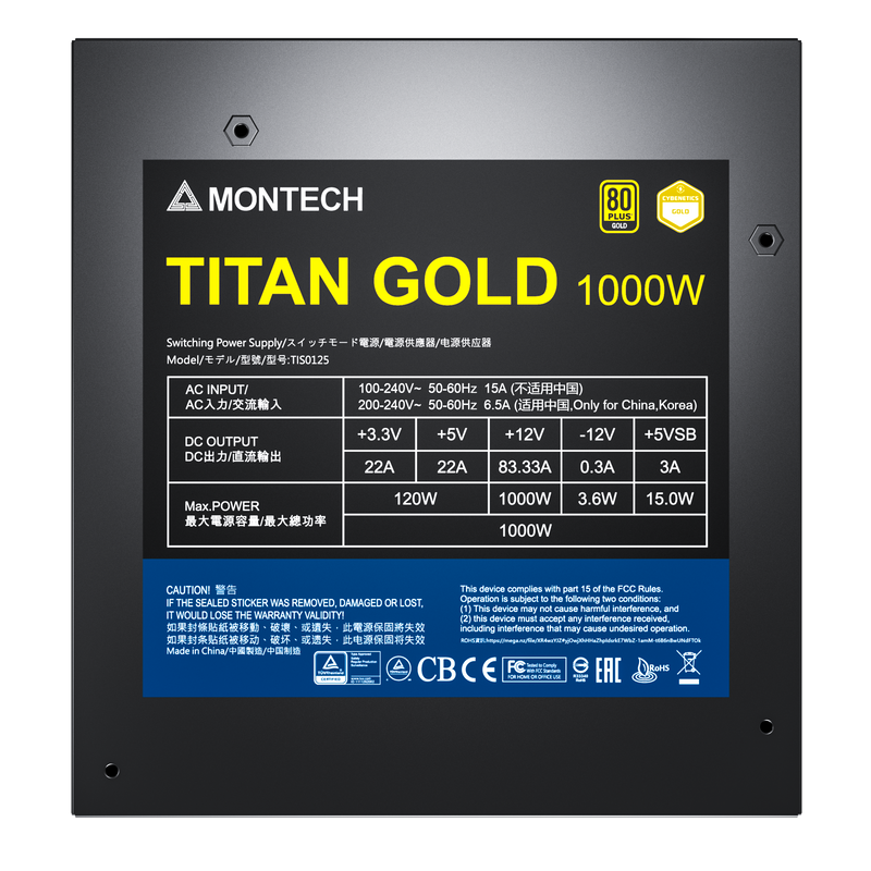 Montech Titan 1000W - Full modular, 80+ gold & Cybenetics Gold, ATX 3.0, 12VHPWR connector