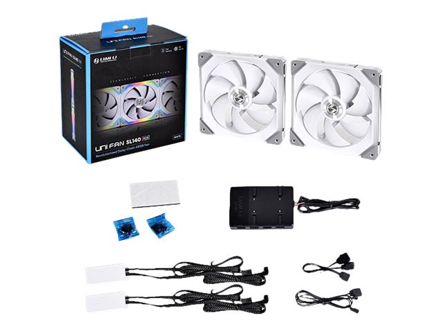 Lian Li UNI FAN SL140 RGB PWM Fans, 2 Pack, Hvid - 140 mm Lian Li