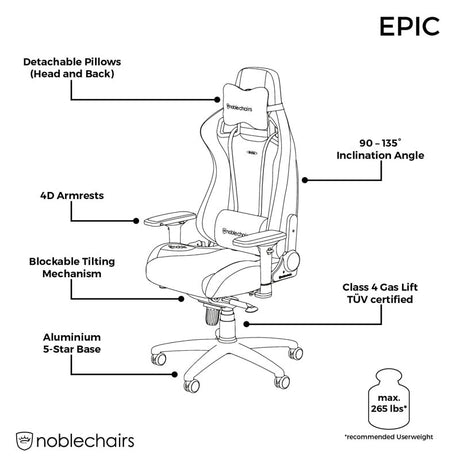 noblechairs EPIC Real Leather Sort/Hvid/Rød noblechairs