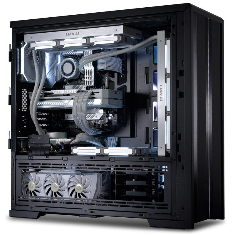 Lian Li V3000 Plus - full tower, up to 3x 480mm radiators, 2x pump-reservoir combo mounting options, supports 2x systems