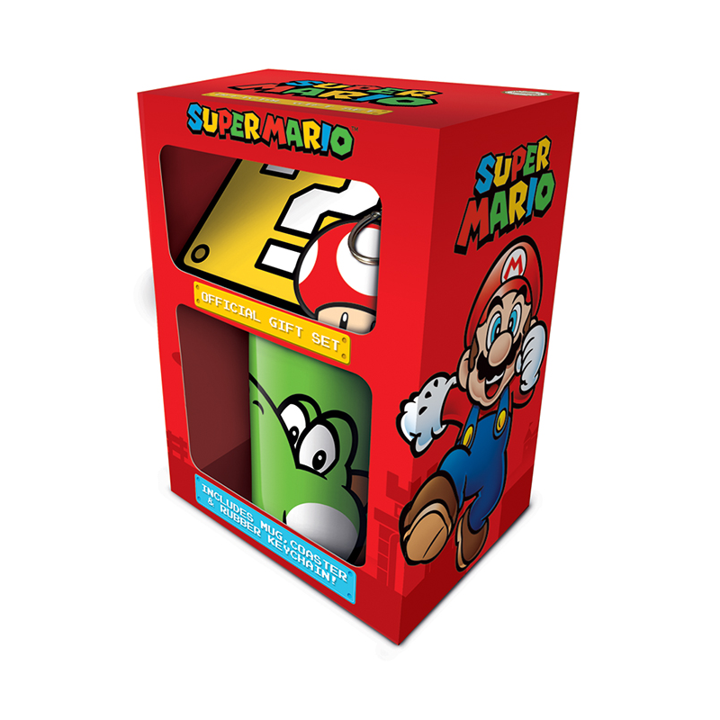 Super Mario - Sæt Med Kop, Coaster og Nøglering